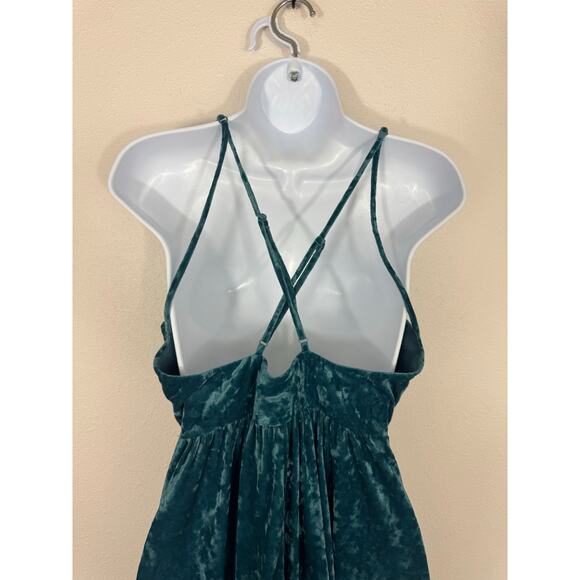 Wild Fable Crushed Velvet Teal Mini Dress | Strappy Back | Large - Picture 2 of 5